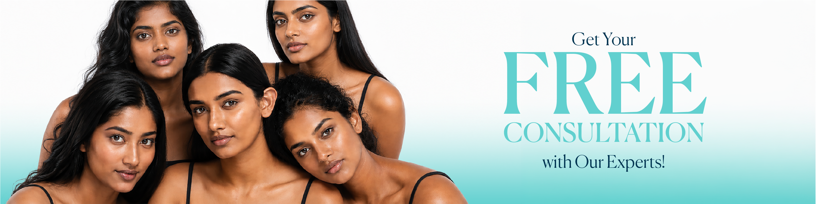 Promotional banner with four women and text about a free consultation.