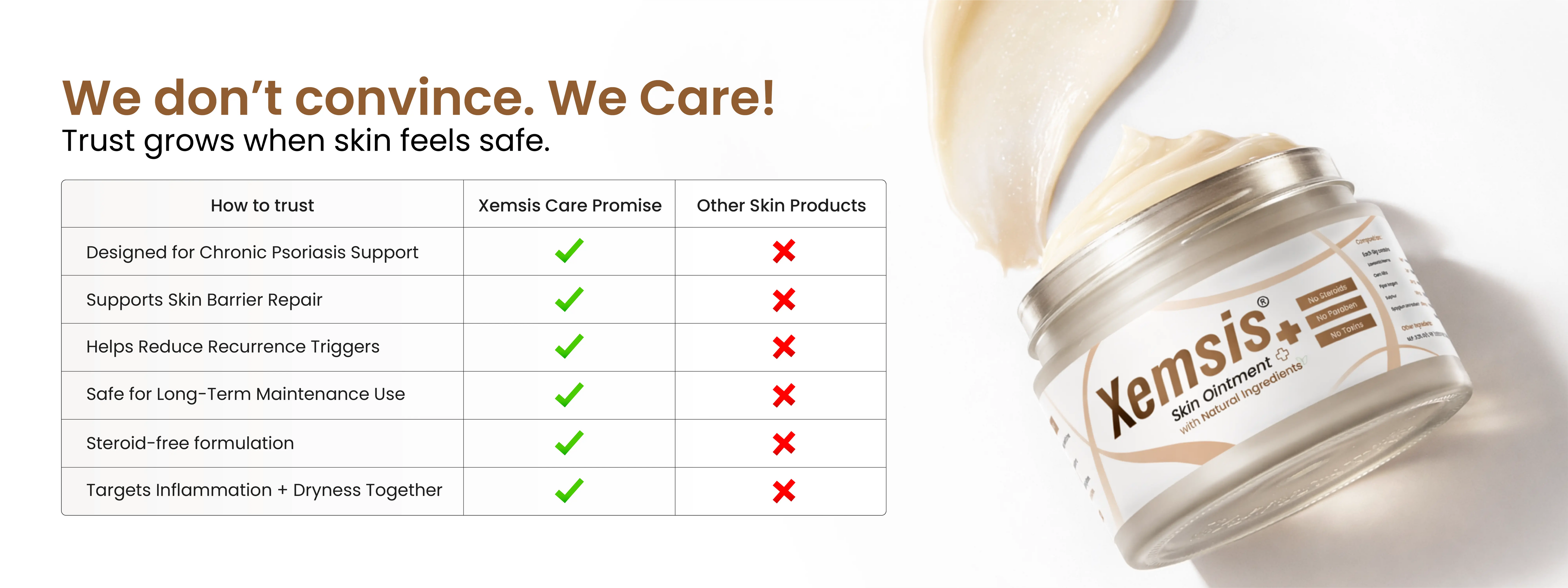 Xemsis skincare product with a jar and cream on a white background, featuring text about skin care benefits.