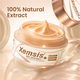Jar of Xemsis psoriasis crem with visible cream and brand name on a beige background