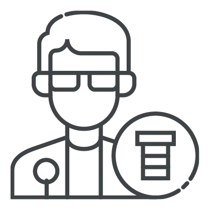 Line art icon of a person with a calculator, indicating a professional or accountant.