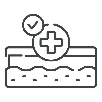 Icon of a skin layer with a cross and check mark, indicating healing or treatment.